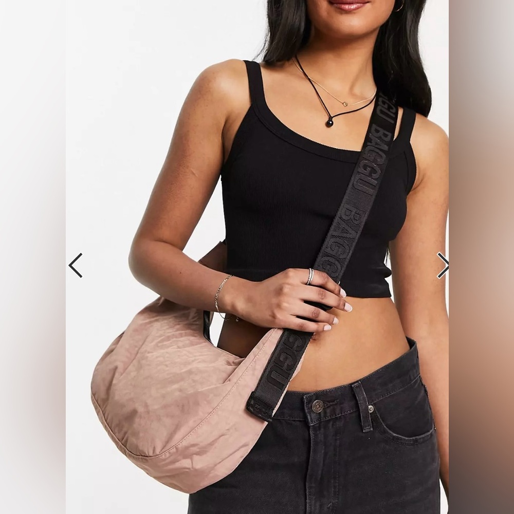 2 BAGGU BAGS!!! Medium Crescent Tote Bag AND Camera Bag in Taupe